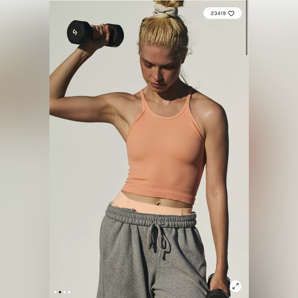 Free People Happiness Runs Long Crop Tank in Peach Punch XS/S - Picture 4 of 7